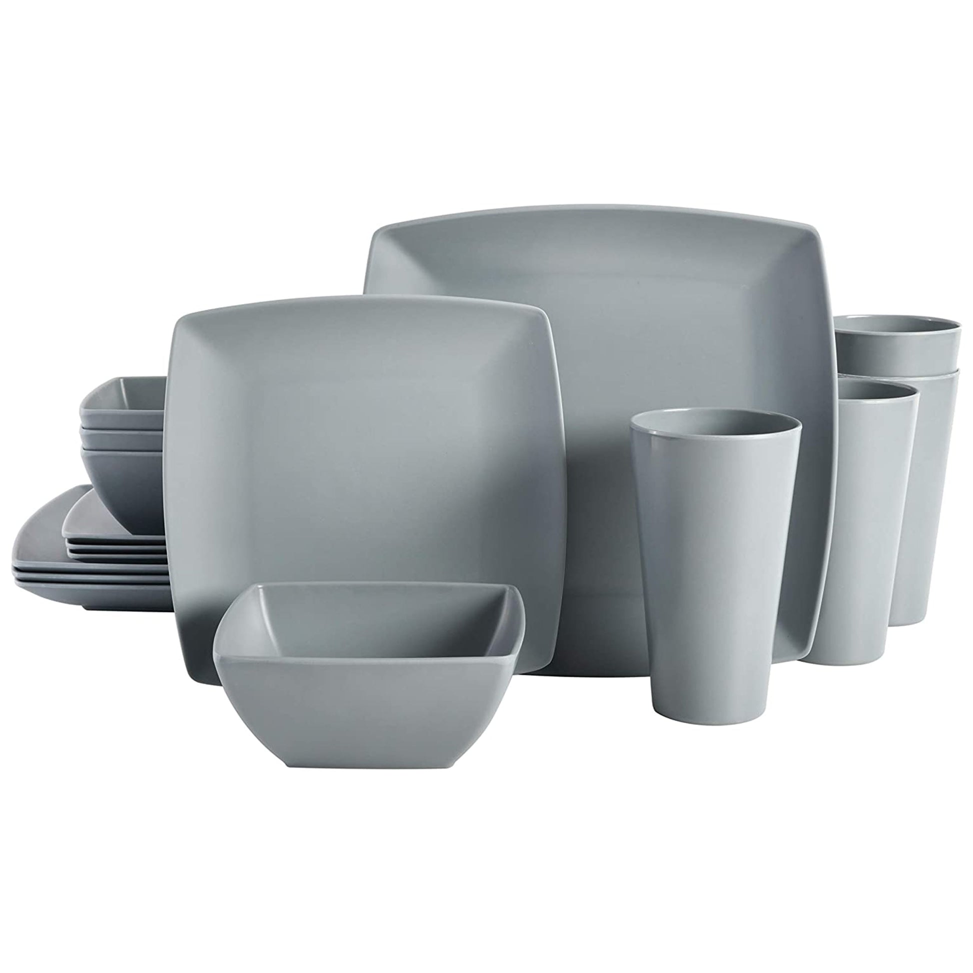 Gibson Home Grayson 16 Piece Square Melamine Dinnerware Set in Grey LuxuryLifeWay Online Store