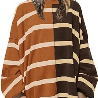 Striped Knitted Long-sleeved Sweater For Women NorixaFashion.com