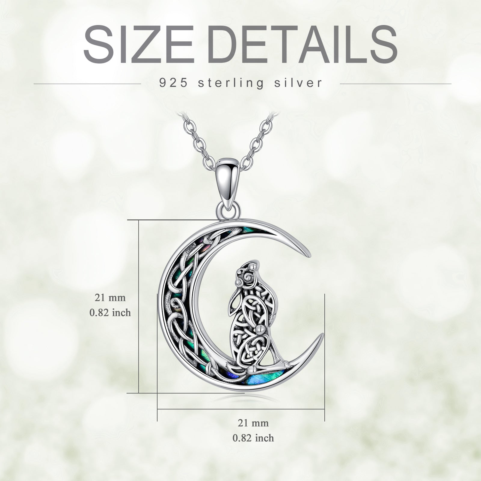 Celtic Knot Bunny Moon Necklace Sterling Silver Abalone Shellfish Pendant Jewelry Gifts LadyShow.Store