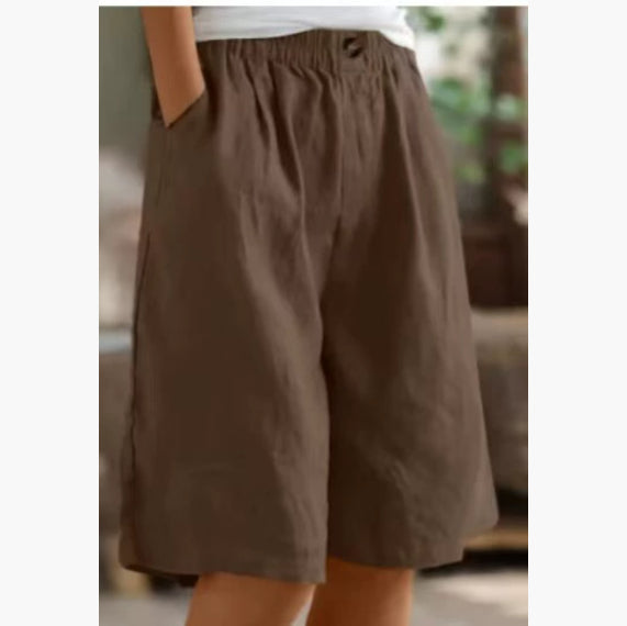 Women's Cotton And Linen Cropped Loose High Waist Shorts NorixaFashion.com