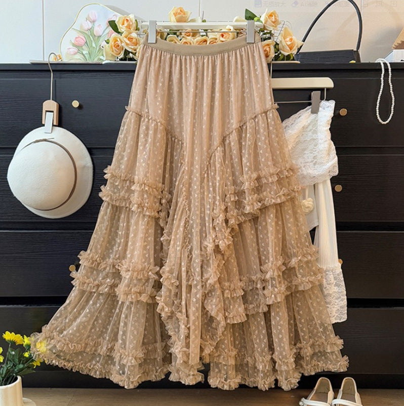 Sweet Floral Mesh Maxi Dress With Intricate Ruffle Detailing And Asymmetrical Hemversatile And Chic LadyShow.Store