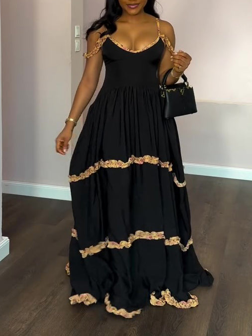 Black Lace Halter Dress NorixaFashion.com