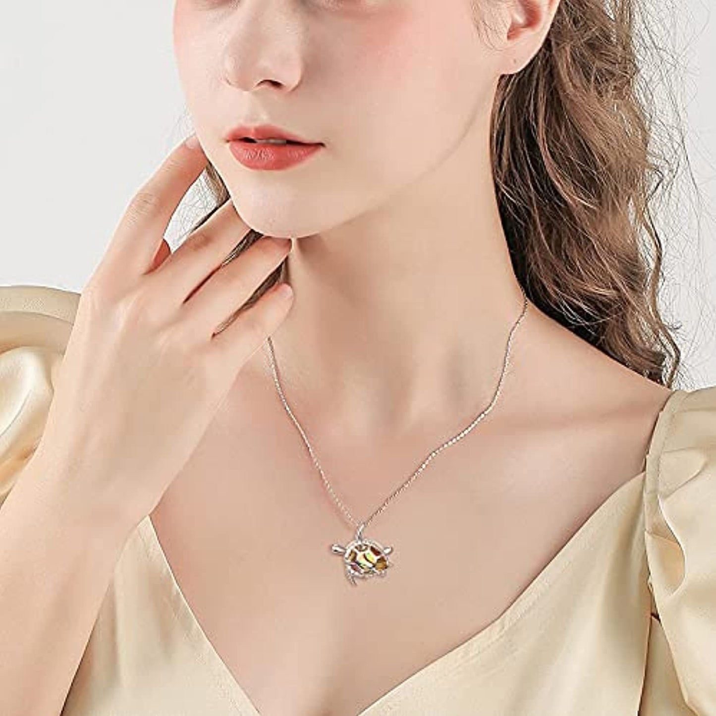 Silver Sea Turtle Locket Picture Photo Locket Abalone Shell Necklace For Women LadyShow.Store
