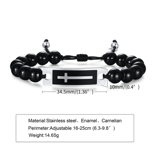 Curved Cross Beaded Bracelet with Black Agate & Tiger Eye