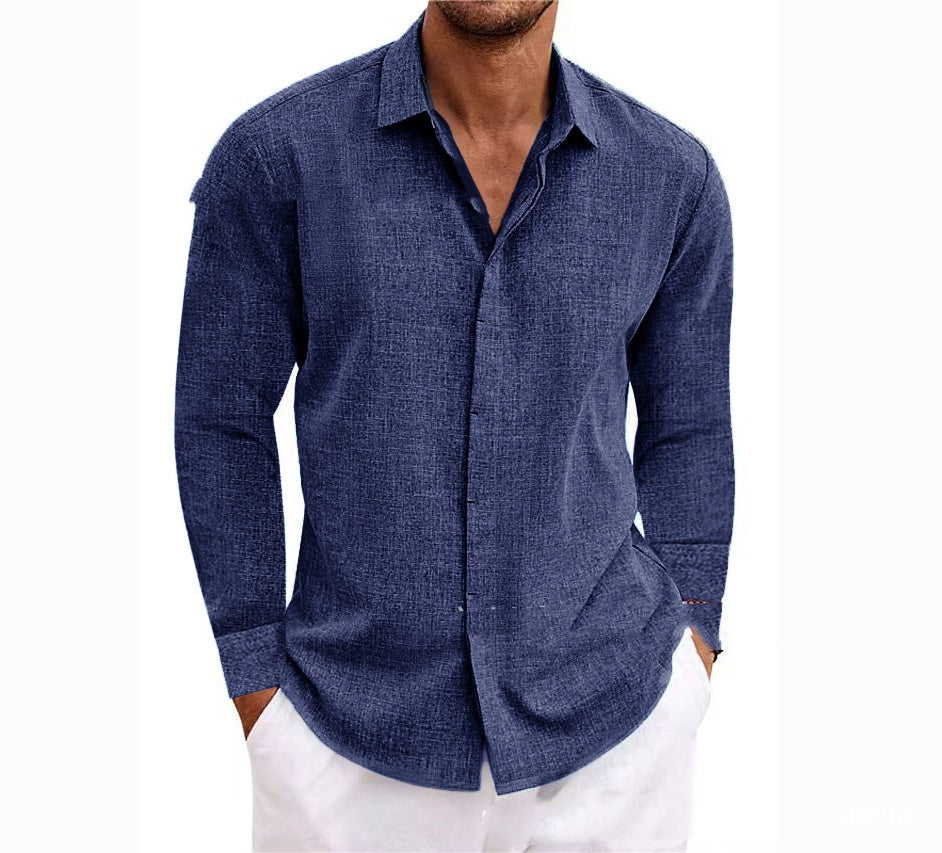 Long Sleeve T-shirt Undershirt Solid Color Long Sleeve Cotton Linen Shirt Men NorixaFashion.com