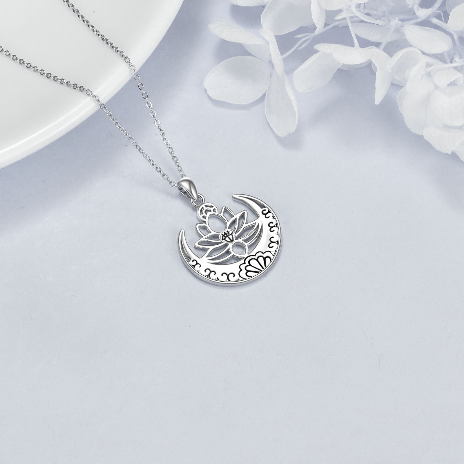 Lotus Flower Symbol Yoga Necklace Sterling Silver Sanskrit Symbol  Balancing Jewelry LadyShow.Store