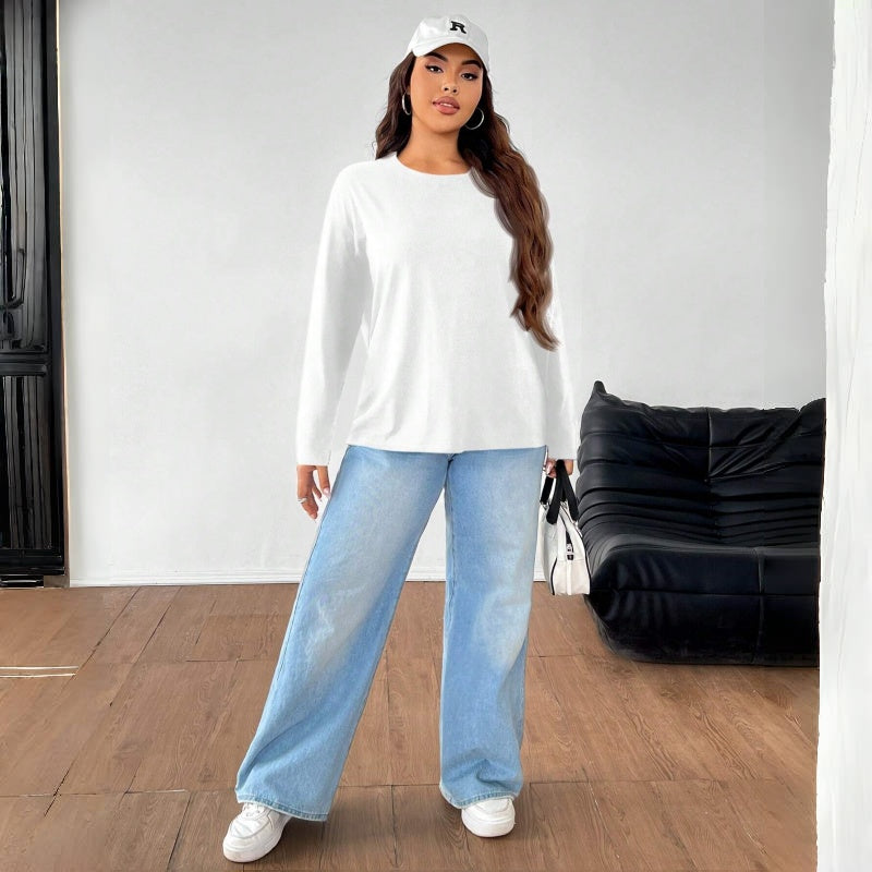 Women's Solid Color Loose Round Neck Top NorixaFashion.com