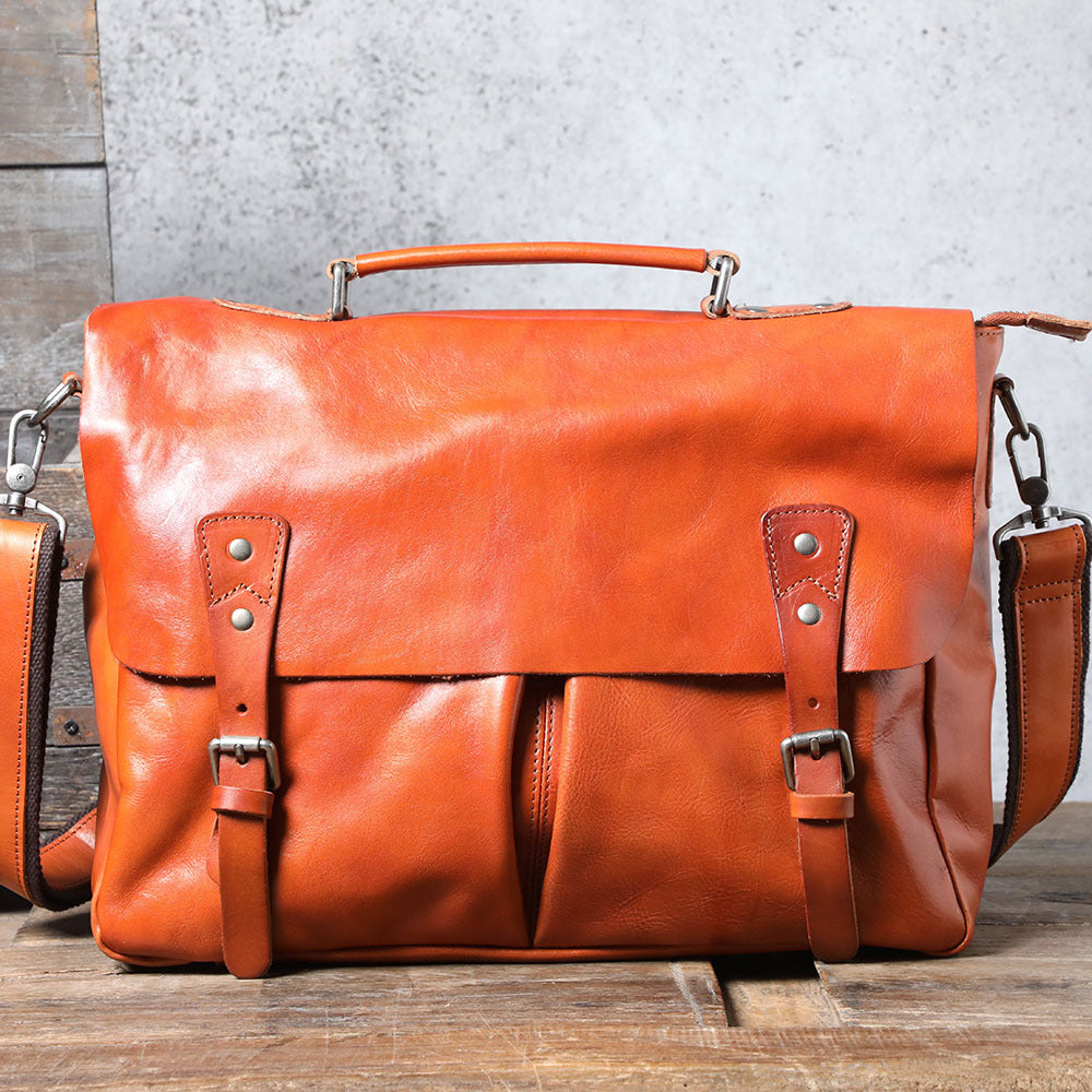 Men's First Layer Cowhide Briefcase Leather Handbag LadyShow.Store