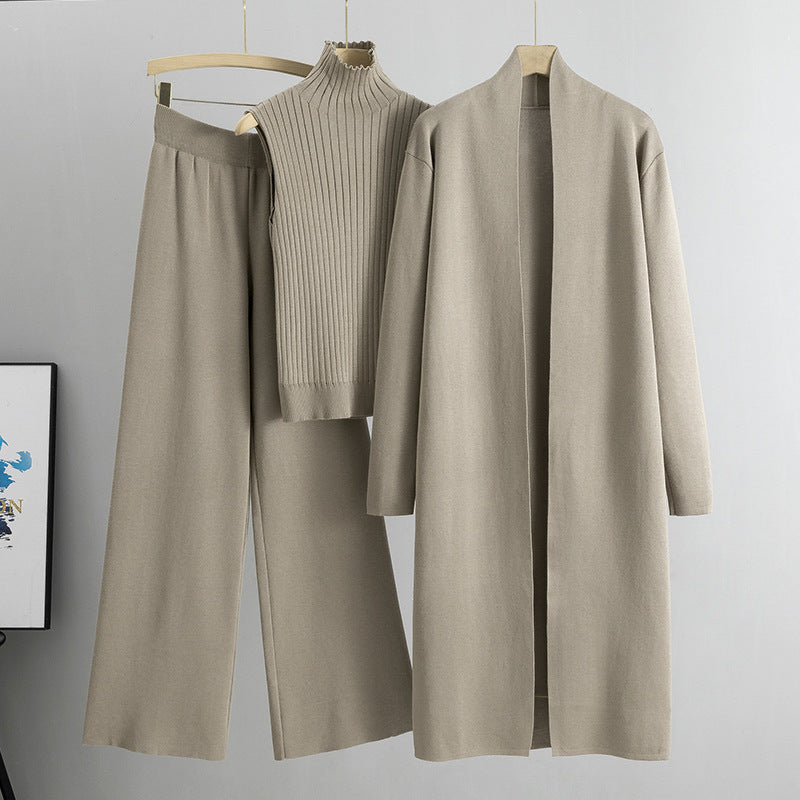3pcs Suits Women Fashion Knitting Sleeveless Vest Sweater Long Cardigan And Wide-leg Pants Three-piece Set LadyShow.Store