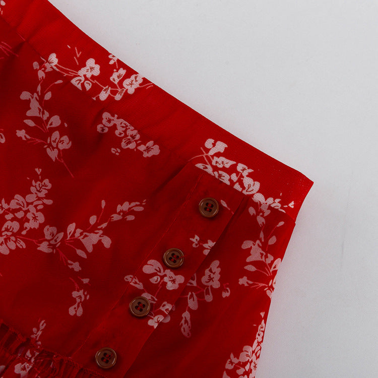 Round Neck Long-sleeved Cropped Top And Printed Skirt Two-piece Set NorixaFashion.com