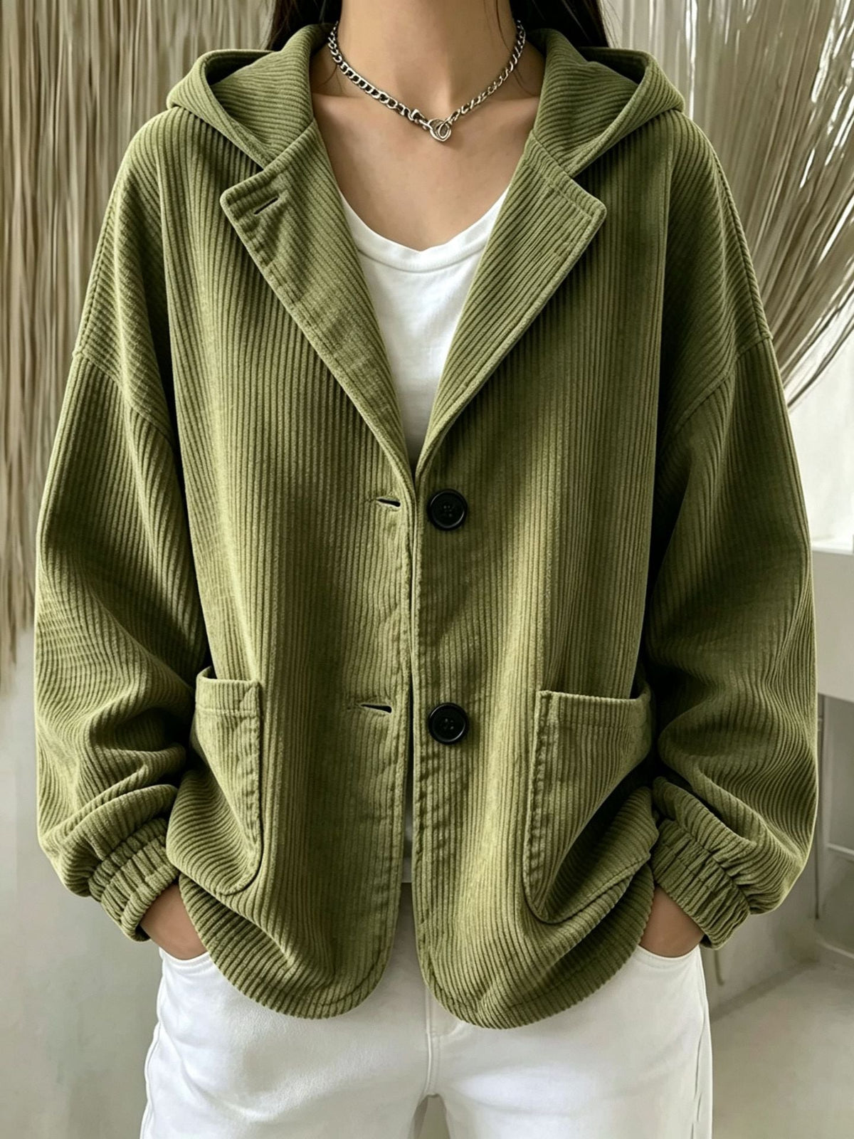 2026 Autumn Winter Cross Border European And American Women's Fashion Casual Corduroy Hooded Jacket Cardigan Sweatshirt Top NorixaFashion.com