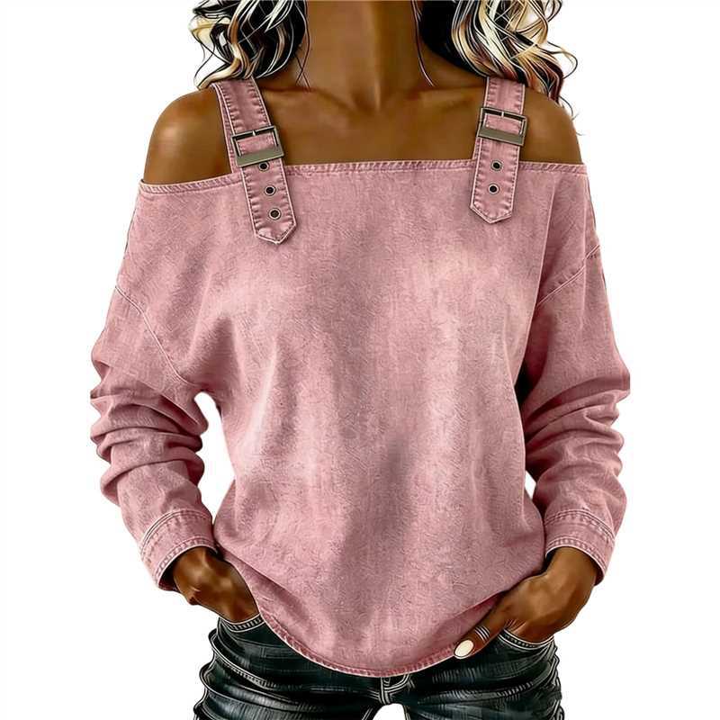 Halter-neck Off-shoulder Long-sleeve Top NorixaFashion.com