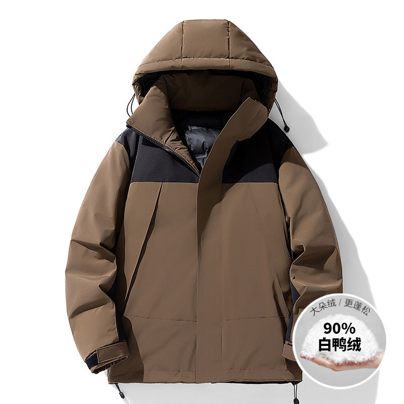 Men's Winter Color-Block Hooded Thick Down Jacket Pi-Mart