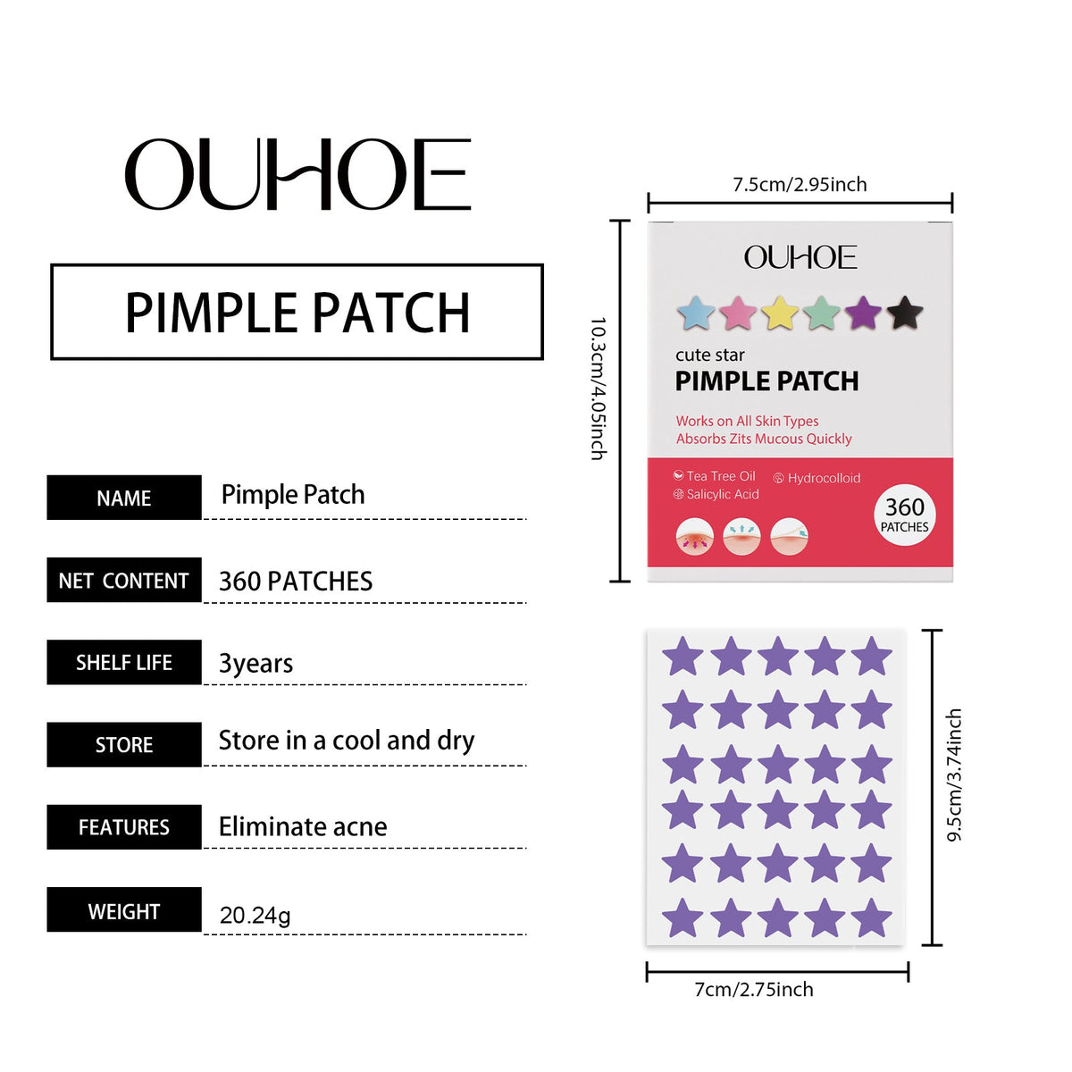 Daily Gentle Cleaning And Skin Concealer Star Shaped Gel Facial Acne Patch 360 Pcs 1 Box Tri Light Beauty