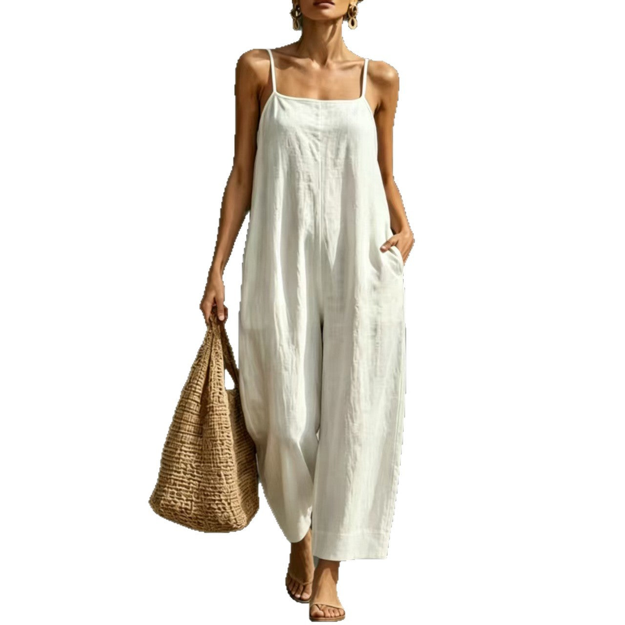 Springsummer Strap Jumpsuit Loose-fit Simple And Elegant Sleeveless NorixaFashion.com