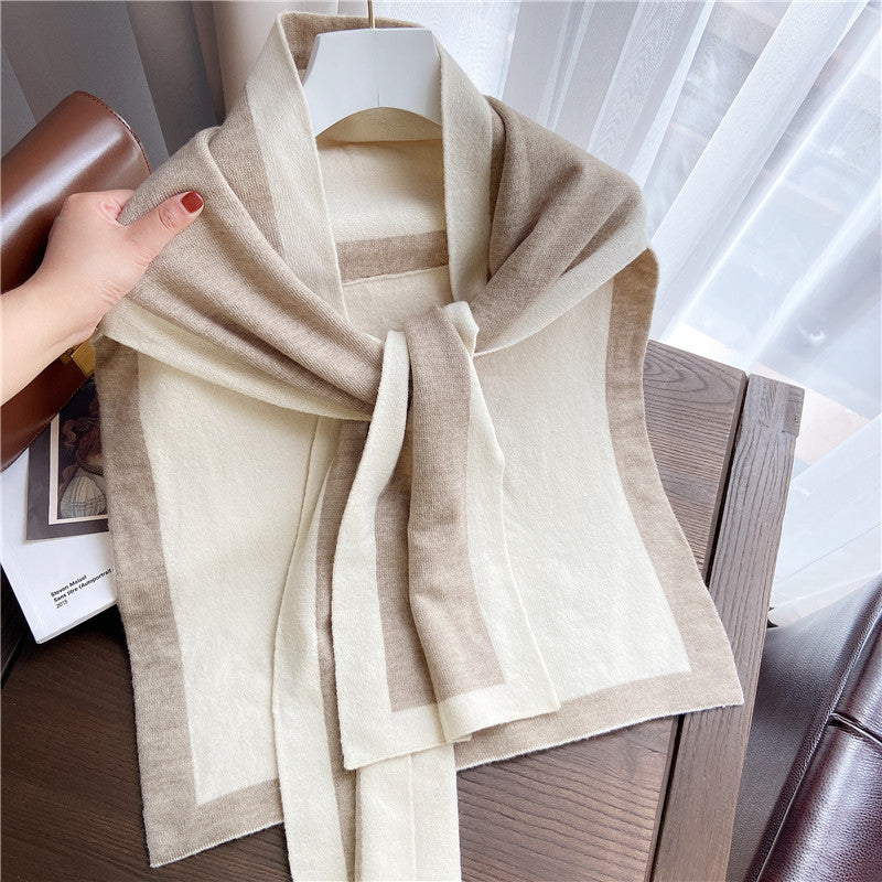 Knotted Shoulders With Contrasting Color Small Shawls LadyShow.Store