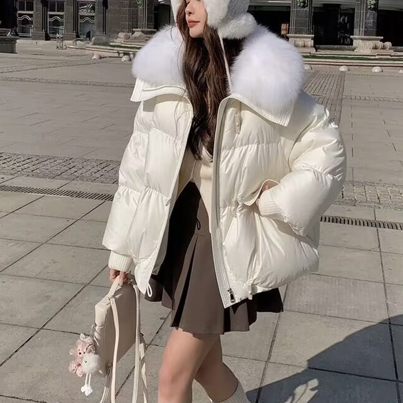 Down Cotton-padded Jacket Women's Short Fur Collar Thickened Coat Winter Clothing LadyShow.Store