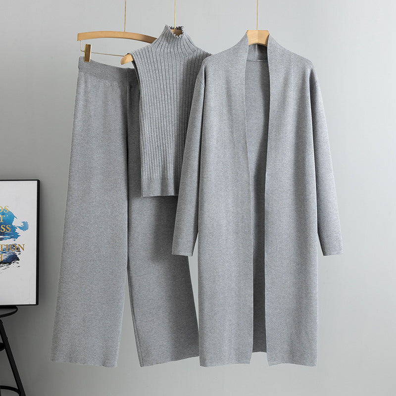 3pcs Suits Women Fashion Knitting Sleeveless Vest Sweater Long Cardigan And Wide-leg Pants Three-piece Set LadyShow.Store