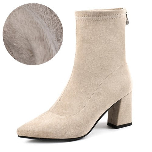 Women's Ankle Winter High-heeled Mid-tube Pointed Toe Thick-heeled Martin Boots LadyShow.Store