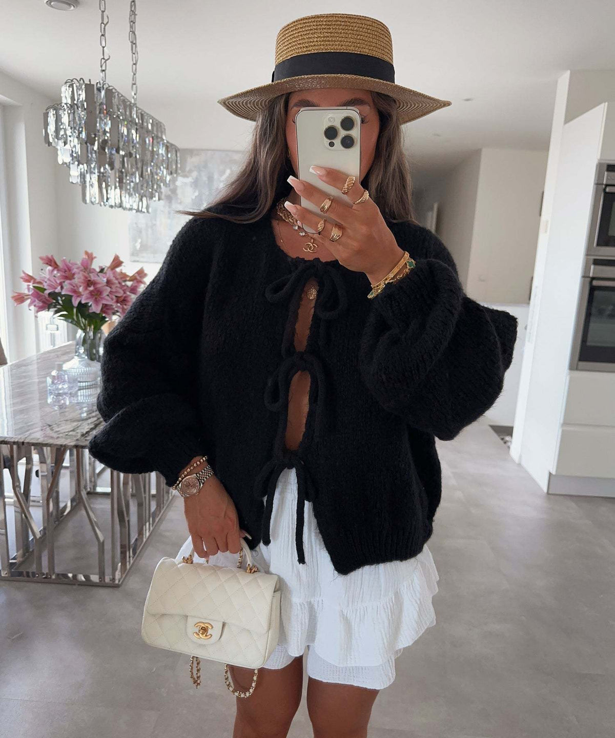 Casual Knitted Bow Lace Up Cardigan Women Solid O-neck Short Sleeve Hollow Out Sweater Female Autumn Lady Solid Streetwear NorixaFashion.com