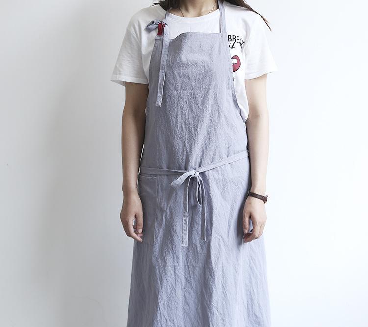 Solid Color Kitchen Apron Japanese Style Korean Style Sleeveless Multi-color Cotton And Linen PearlNestDecor.com