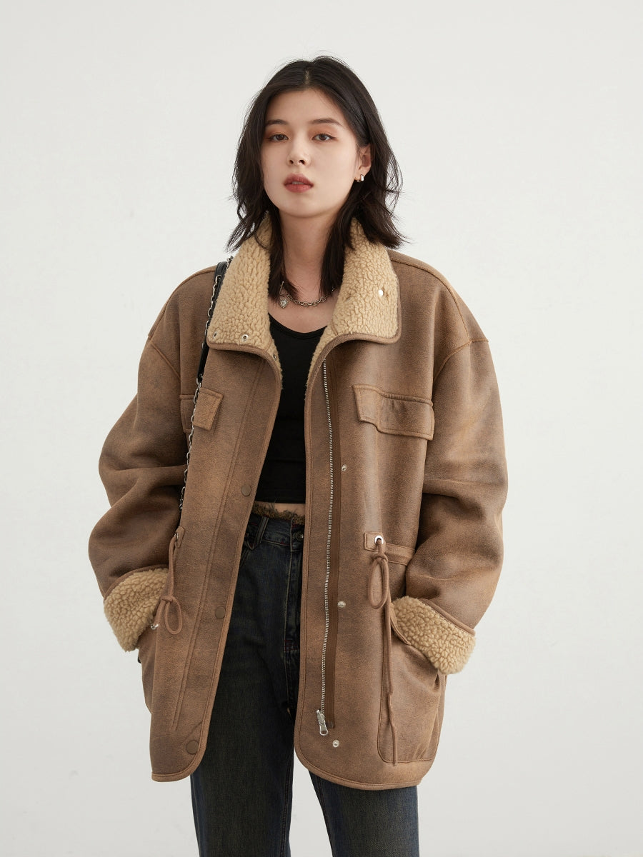 Women's Motorcycle Clothing Suede Lamb Wool Reverse Coat Best YouTube Store