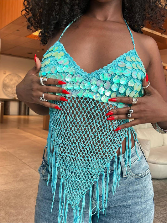Beach Vacation Sequined Tassel Camisole Top NorixaFashion.com