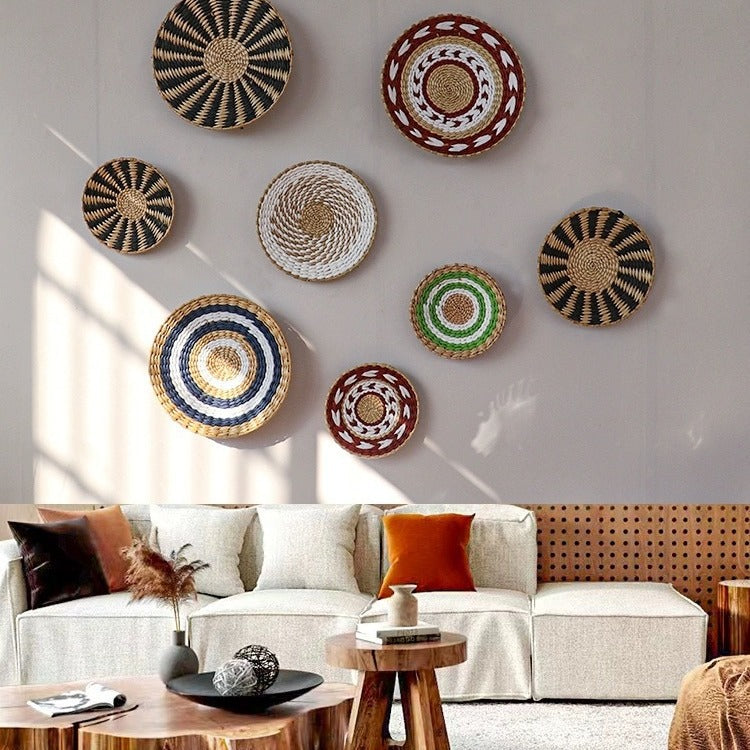 Woven Straw Wall Decor Round Living Room Ornament Wall Hanging PearlNestDecor.com