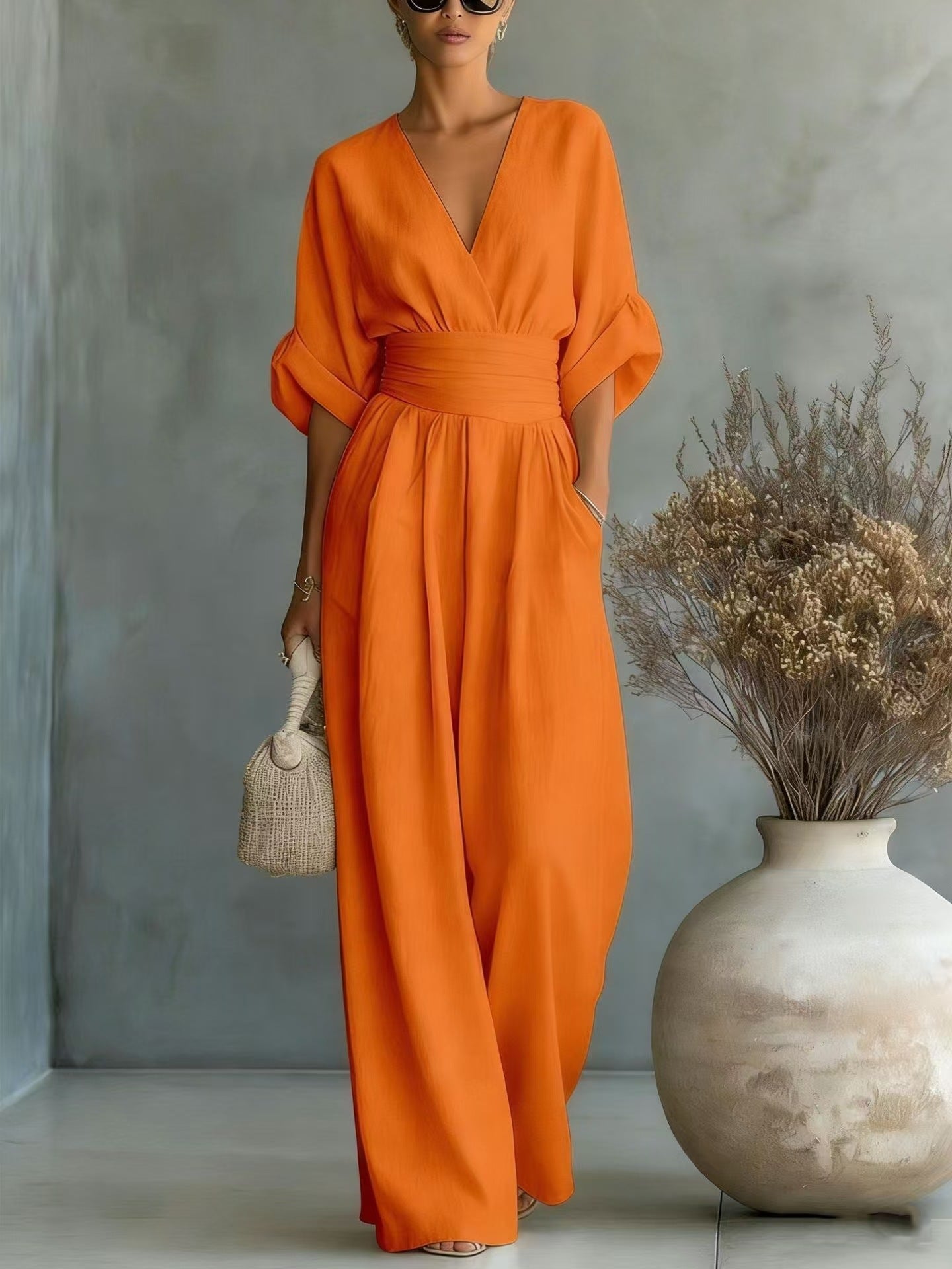 Elegant Waist-cinching V-neck Slimming Chic Jumpsuit For Women NorixaFashion.com