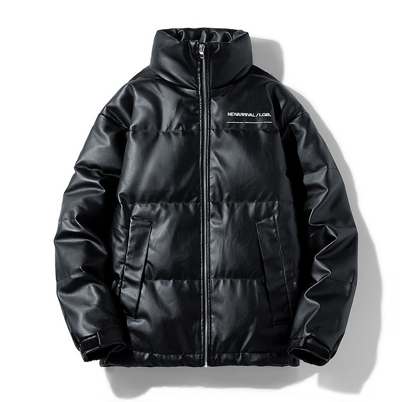 Men's Casual Down Jacket Vintage Stand Collar PU Leather Jacket Best YouTube Store