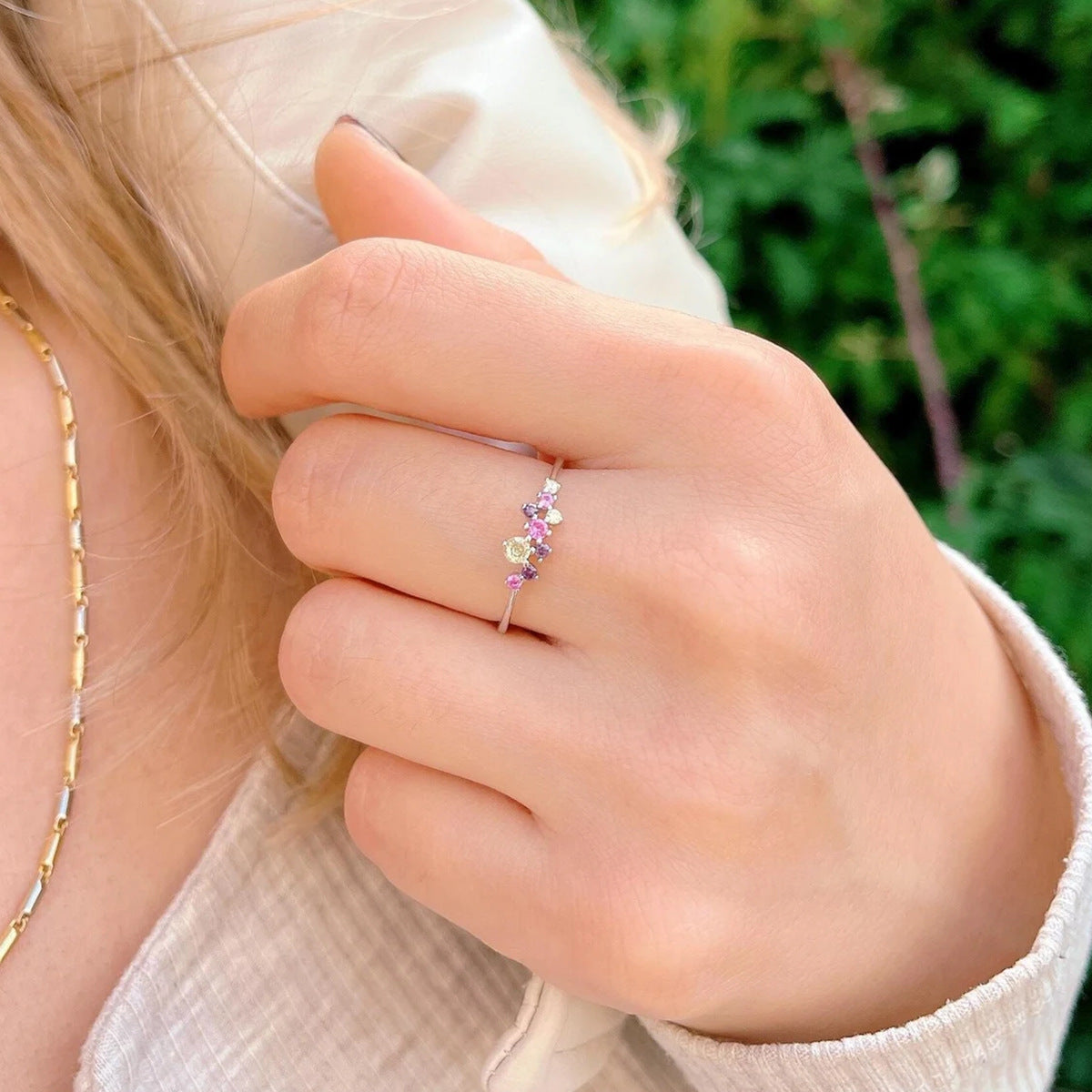 S925 Sterling Silver Colorful Crystals Ring LadyShow.Store