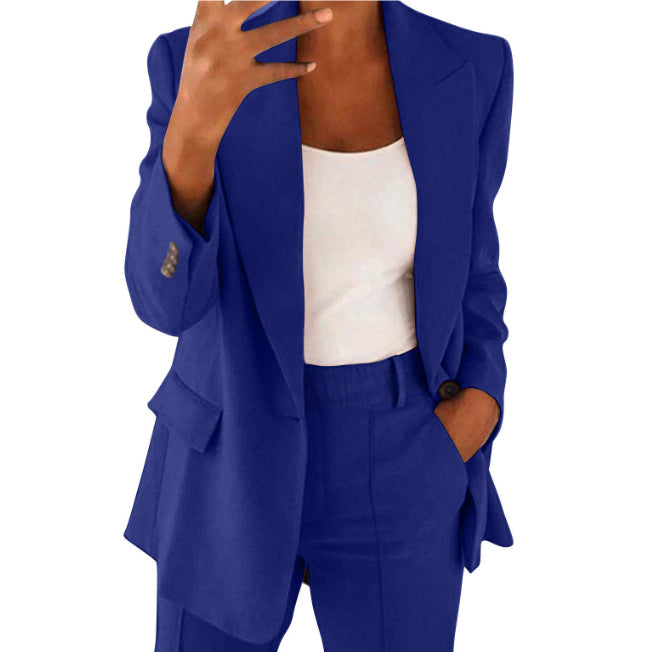 Ins Button Casual Suit Fashion Long-sleeved Lapel Blazer Jacket And Slim-fit Pocket Trousers For Women Clothing NorixaFashion.com