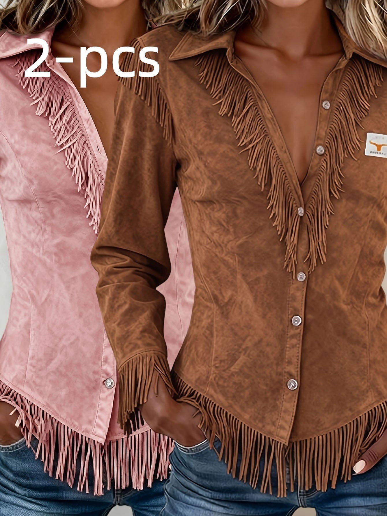 Western Cowboy-Style Suede Fringe Slim-Fit Long-Sleeve Shirt NorixaFashion.com
