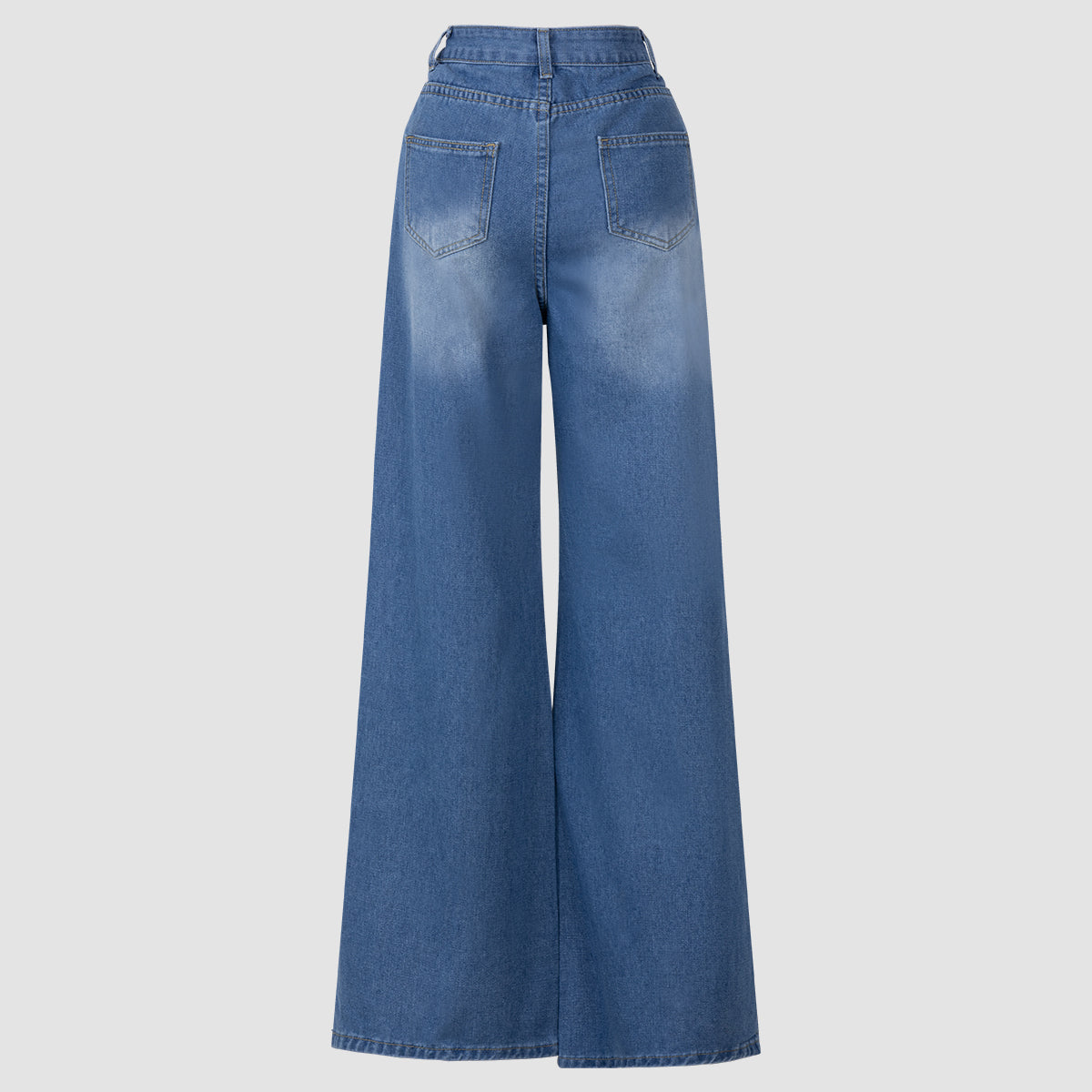 Blue Denim High - Waisted Ultra - Wide - Leg Jeans With Side Slit NorixaFashion.com