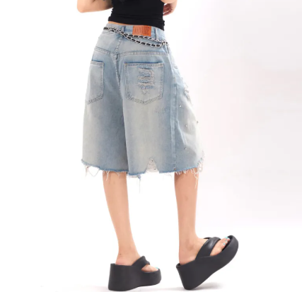 Ripped Denim Shorts Pi-Mart
