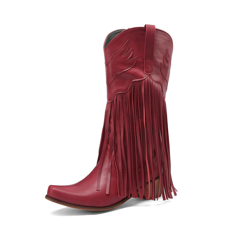 Womens Retro Mid-Calf Chunky Heel Round-Toe Boots LadyShow.Store
