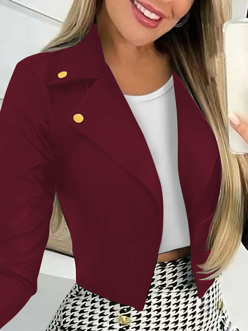 Tailored Lapel Button-down Short Coat NorixaFashion.com