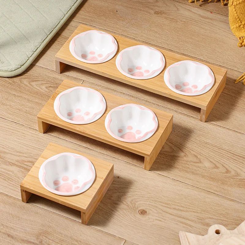 Pet Supplies Bamboo Frame Hand Colored Ceramic Protection For Cervical Vertebrae Eating Drinking Samll Cat And Dog Bowls Pets Fashion