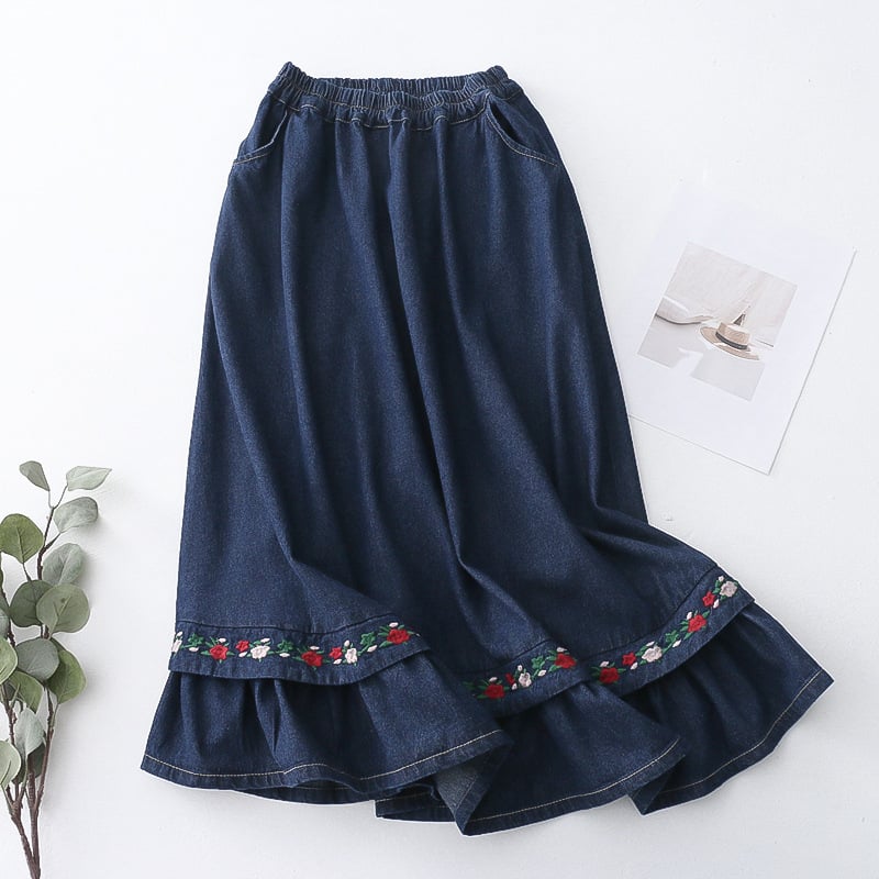 Women's Fashion Embroidery Denim Skirt Pi-Mart