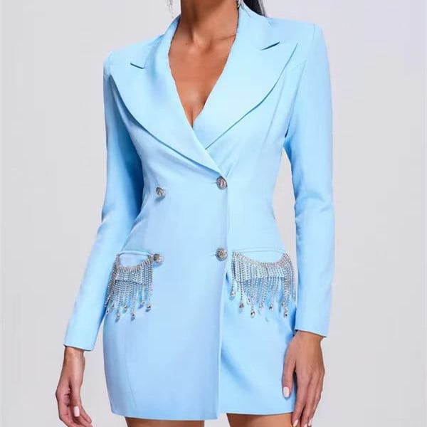 Women's Long-sleeved V-neck Tassel Diamond Jacket Pi-Mart