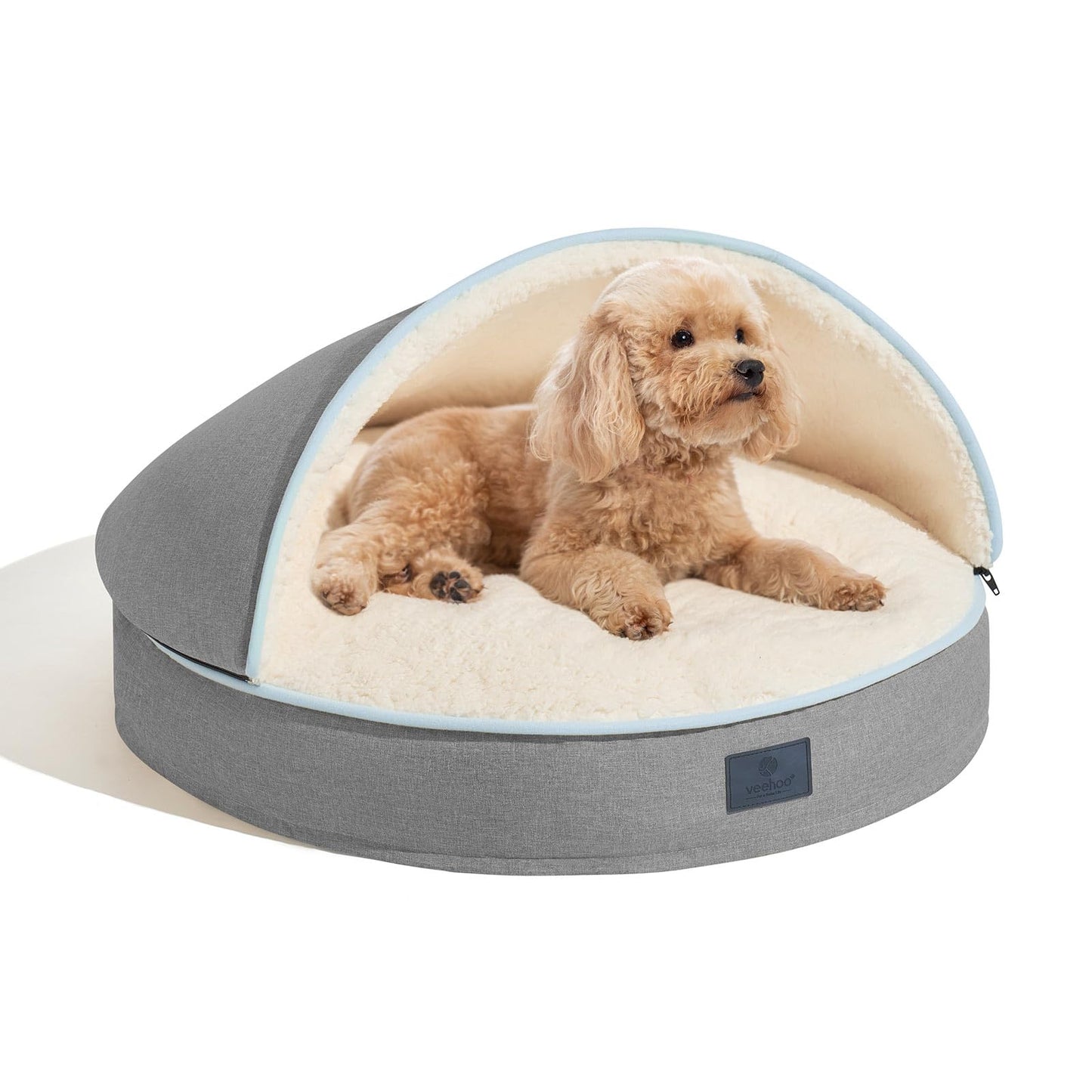 Veehoo Dog Cat Cave Bed with Hooded Cover Removable Washable Round Beds with Removable Hood Cozy Cave Burrow Dog Bed with Anti-Slip Bottom for Small Medium Dog Cat Pet Gray 20" Best YouTube Store