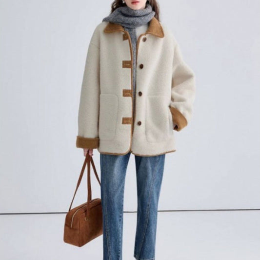 New Corduroy Color Contrast Patchwork Coat Best YouTube Store