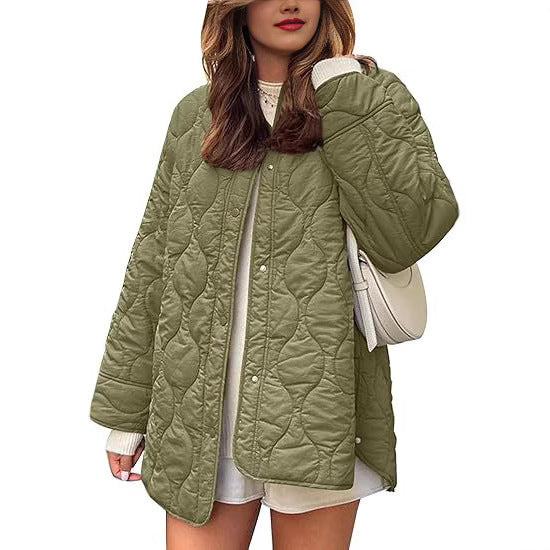 European And American Style Chic String Decoration Simple Solid Color Round Neck Loose Cotton Coat LadyShow.Store