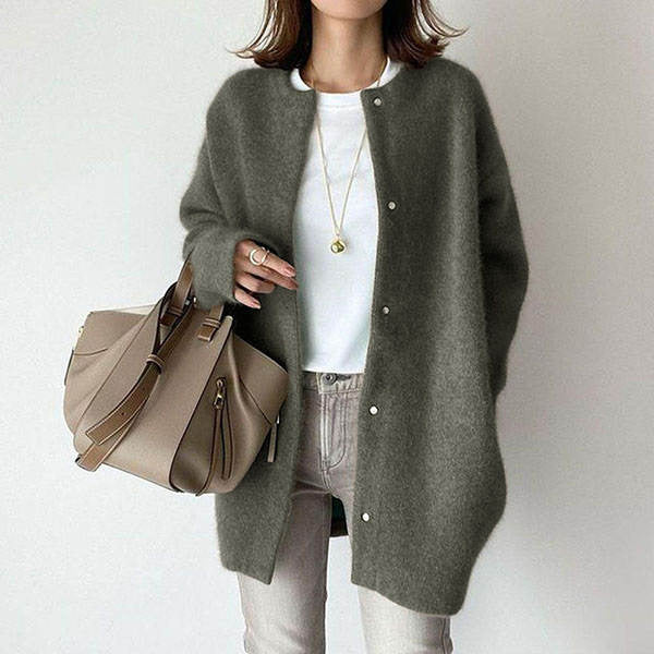 Loose Round Neck Single Breasted Cardigan Fashion Solid Color Coat Jacket Autumn And Winter Women's Clothing NorixaFashion.com