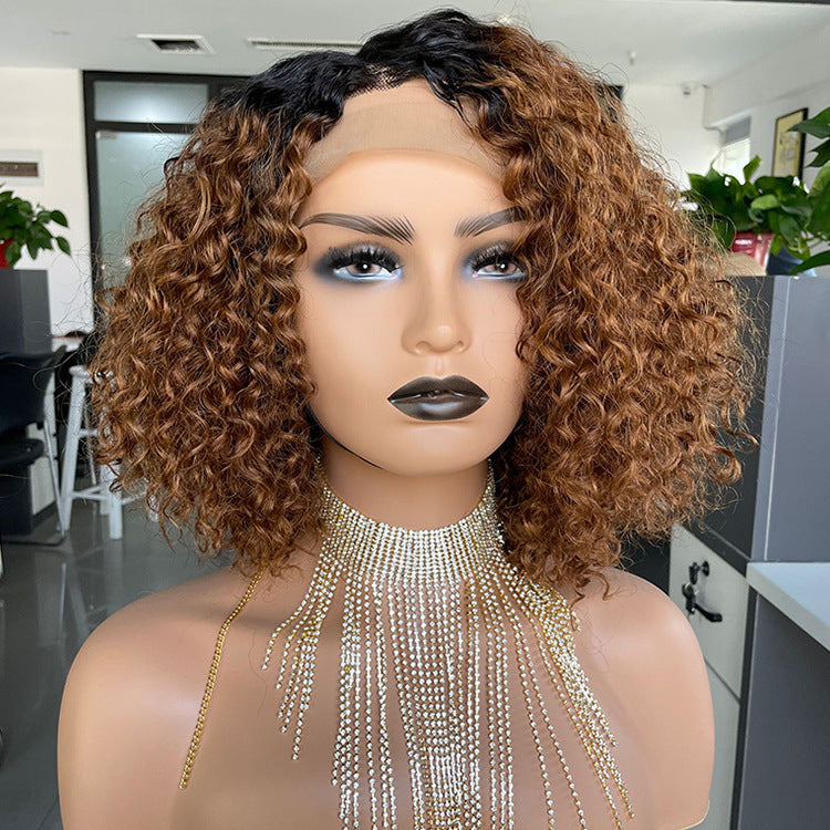 Cross-border E-commerce Exclusively For Ombre Curly Bobo1b30 Human Hair Lace Wig LadyShow.Store