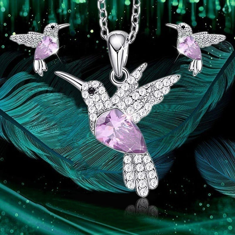 Hummingbird Jewelry Set Silver Plated Chain Necklace Stud LadyShow.Store