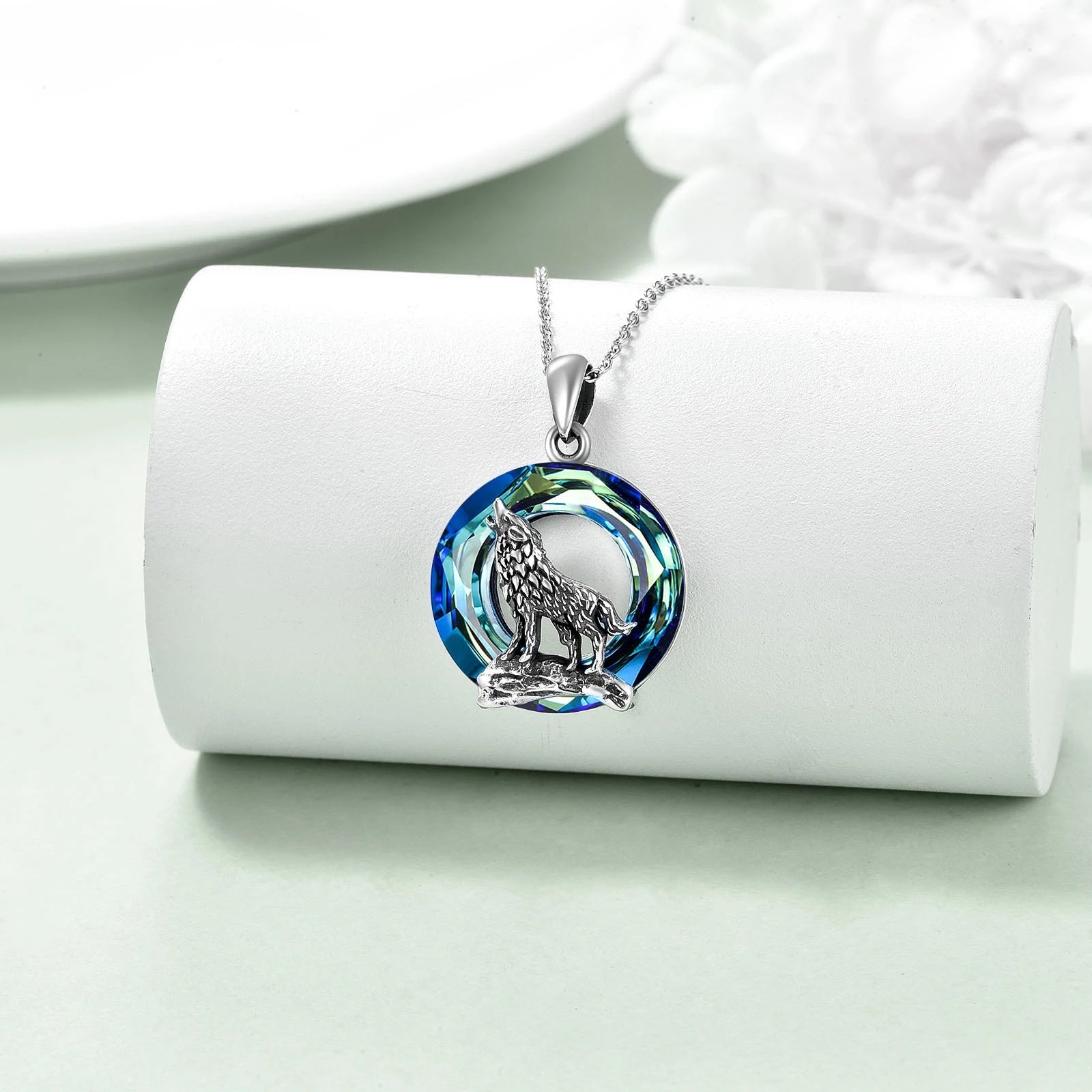 Sterling Silver Viking Wolf Earrings Necklace Jewelry with Crystal LadyShow.Store