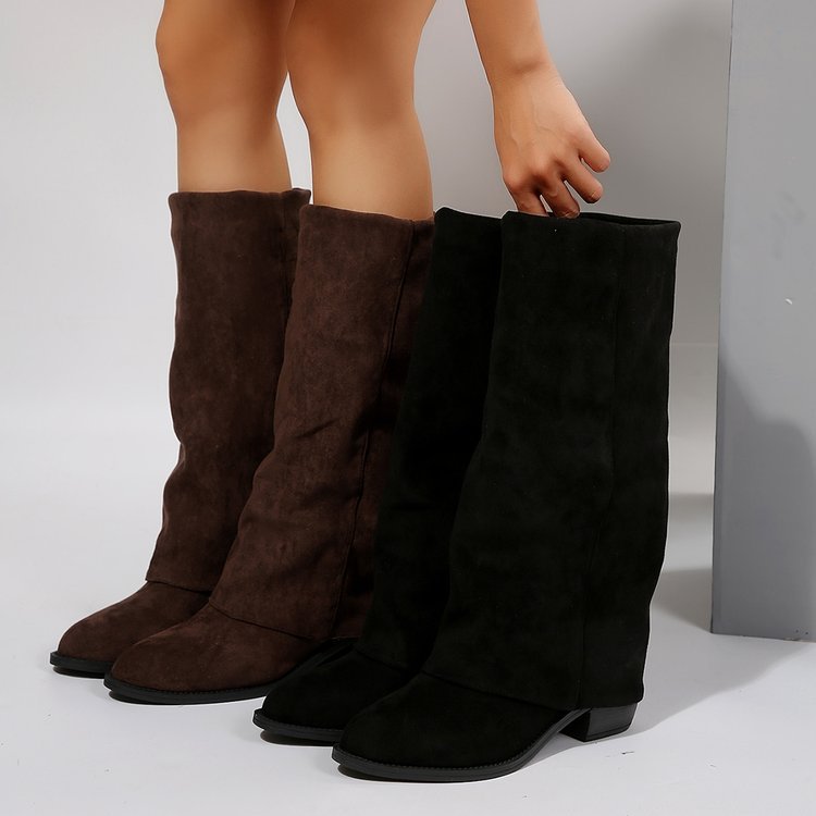 Chunky Heel Cowboy Boot Plus Size Knight Frye Boot LadyShow.Store