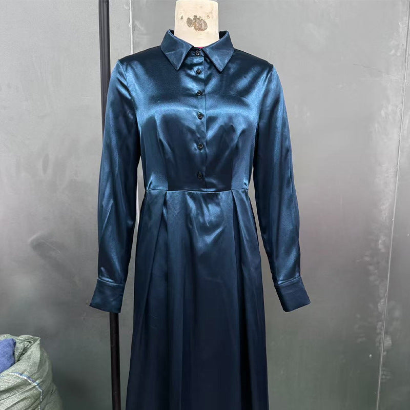 Temperament Long-sleeved Dress Autumn Solid Color A-line Skirt LadyShow.Store
