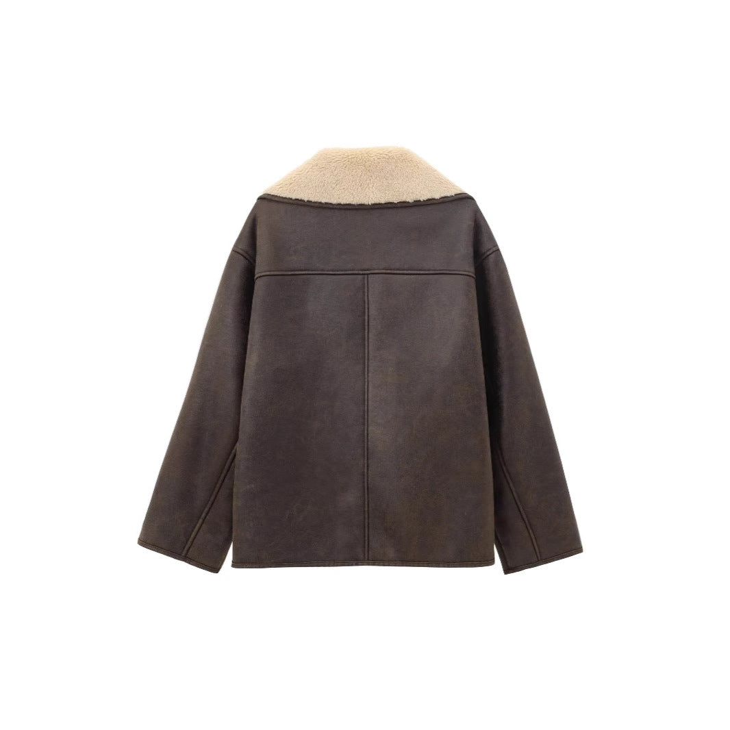 Women's Clothing Retro Lapels Fur Integrated Loose Jacket Best YouTube Store